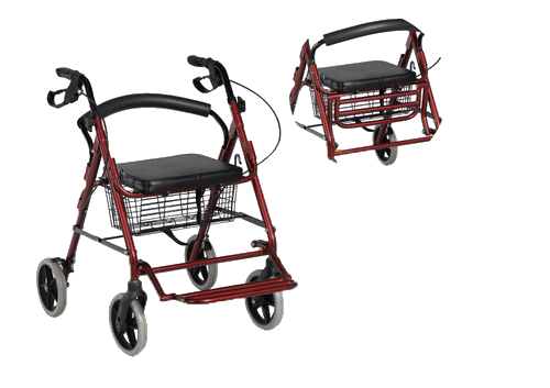 Aluminum Rollator, Ruby, Foldable Footplate