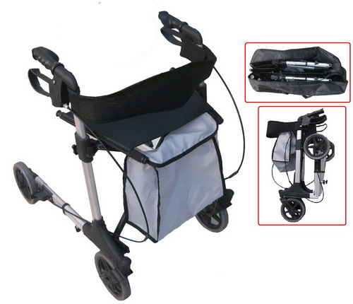 Aluminum Folding Rollator, Detachable Leg Pieces, Medium