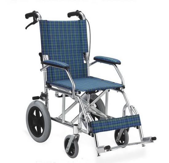 Aluminum Transit Wheelchair with United Brake, Foldable Backrest, Blue