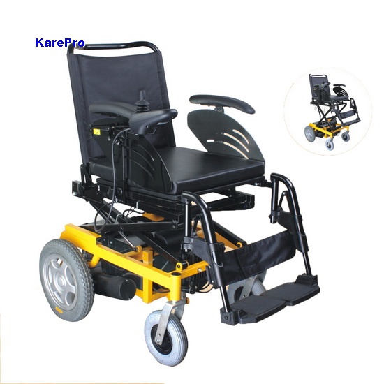 Deluxe Seat Adjustable Powered Steel Wheelchair with Storage Battery. Electricity Controlled Elevating Seat